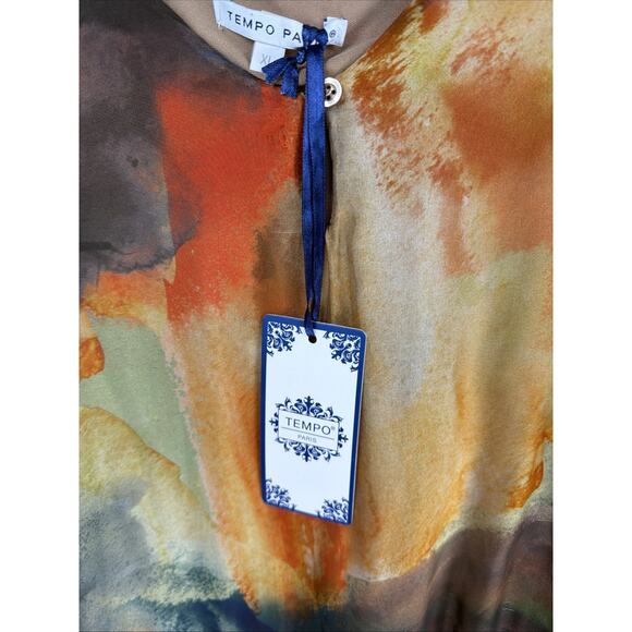 NWT Tempo Paris Multicolored V-Neck Silk Blend Blouse #0942 XL - Picture 5 of 5